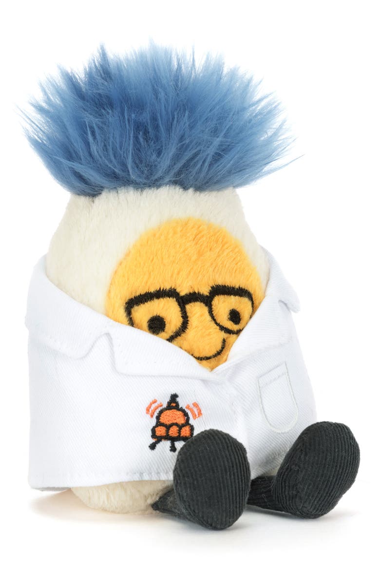 Amuseables Boiled Egg Scientist Plushie, Main, color, WHITE