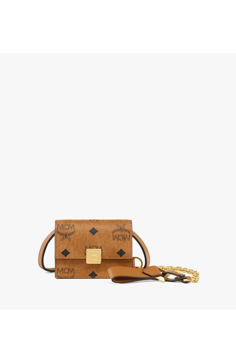 MCM Aren AirPods Pro Charm with Chain Strap in Visetos, Main, color, Cognac