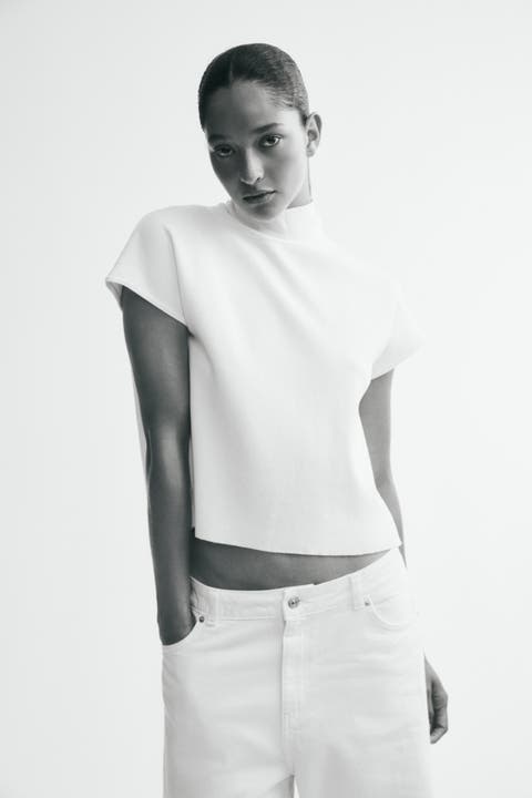 Fine-knit Mock Turtleneck Top