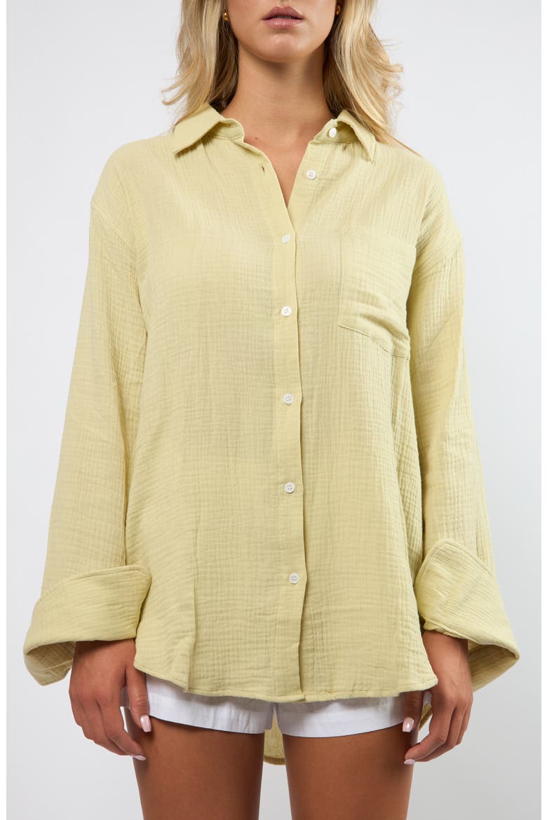 Resort Crinkle Cotton Button-Up Shirt, Main, color, SEAFOAM