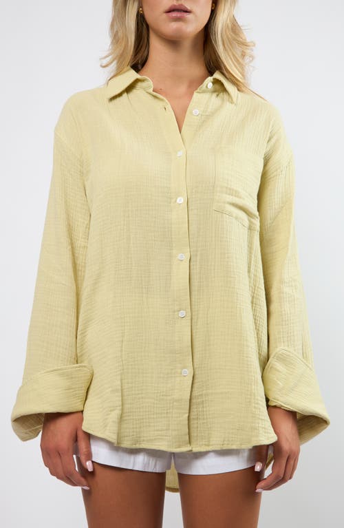 Viens Avec Moi Resort Crinkle Cotton Button-up Shirt In Yellow