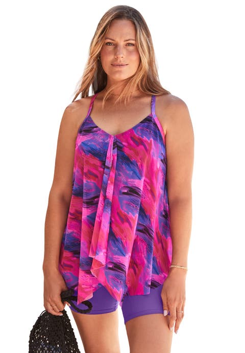 Longer-Length Draped Mesh Racerback Tankini Top