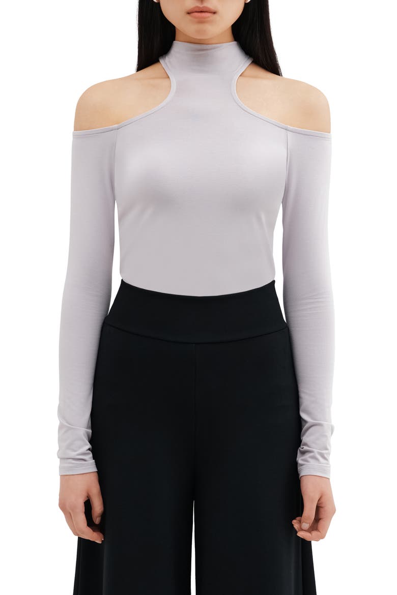 Cairo Cutout Mock Neck Top, Main, color, STORM GRAY