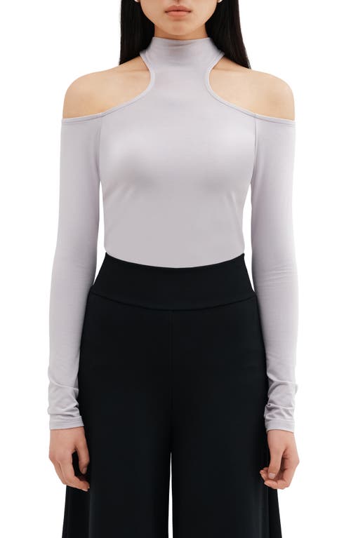 Two Lines By Marcella Cairo Cutout Mock Neck Top In Storm Gray