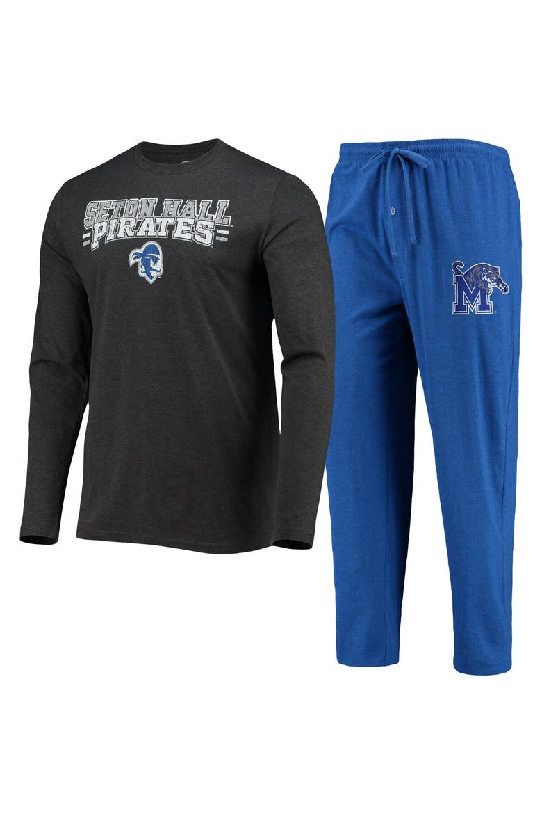 Men's Concepts Sport Blue/Heathered Charcoal Seton Hall Pirates Meter Long Sleeve T-Shirt & Pants Sleep Set, Main, color, Blue