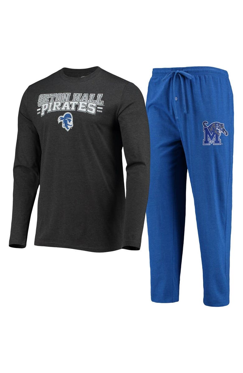 CONCEPTS SPORT Men's Concepts Sport Blue/Heathered Charcoal Seton Hall Pirates Meter Long Sleeve T-Shirt & Pants Sleep Set, Main, color, Blue