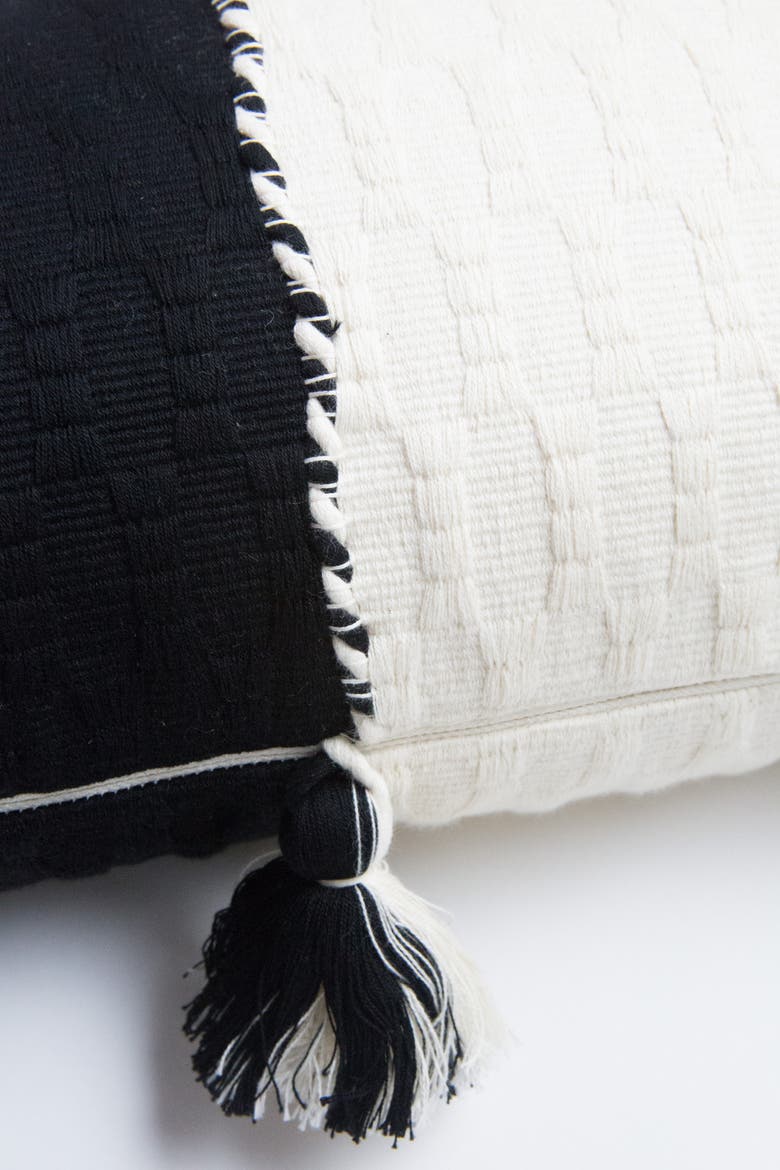 Antigua Colorblocked Handwoven Cotton Throw Pillow | 12x20, Alternate, color, Black and Ivory