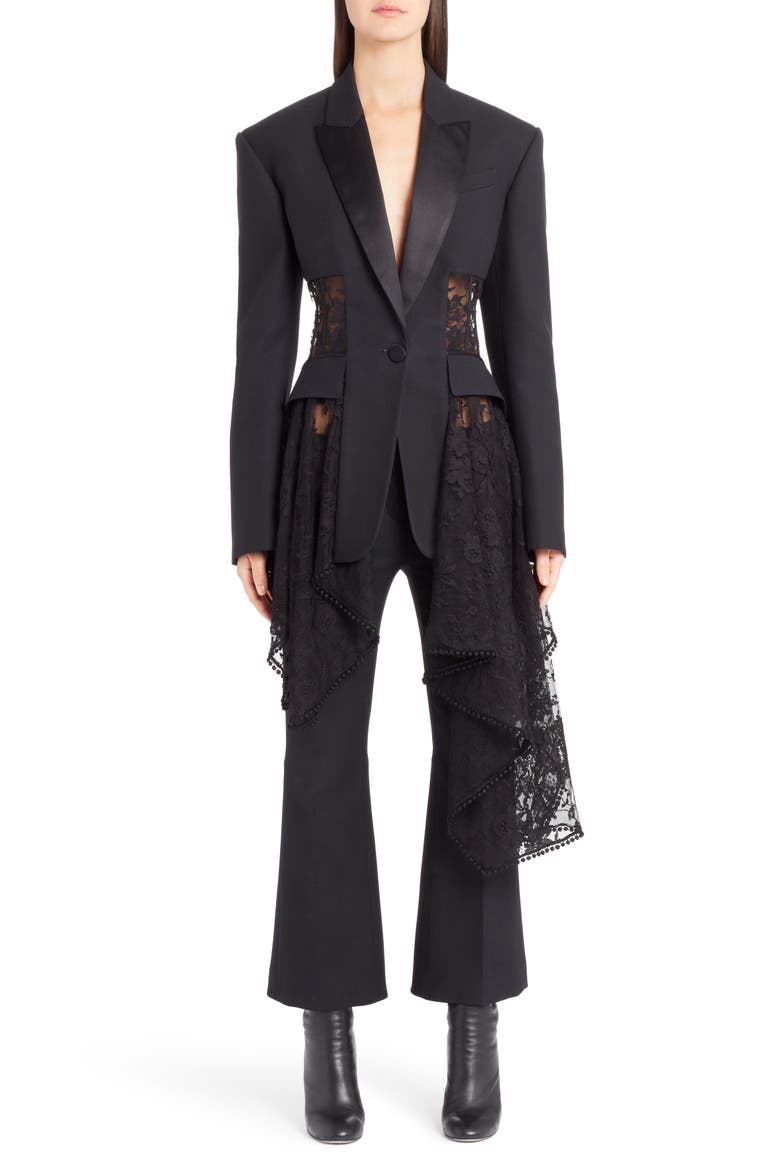 Alexander McQueen Lace Drape Corset Jacket, Alternate, color, BLACK