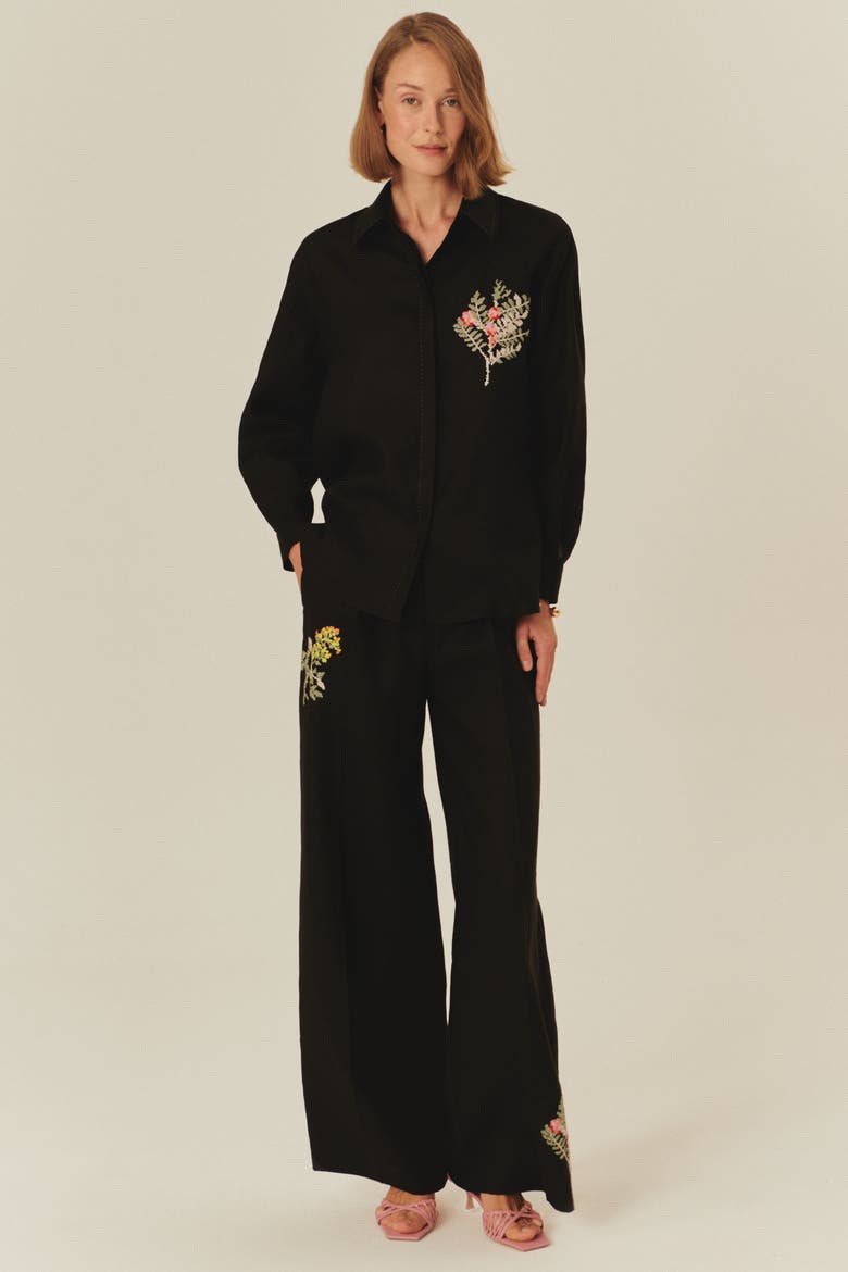 High Waist Wide Leg Linen Trousers, Main, color, BLACK