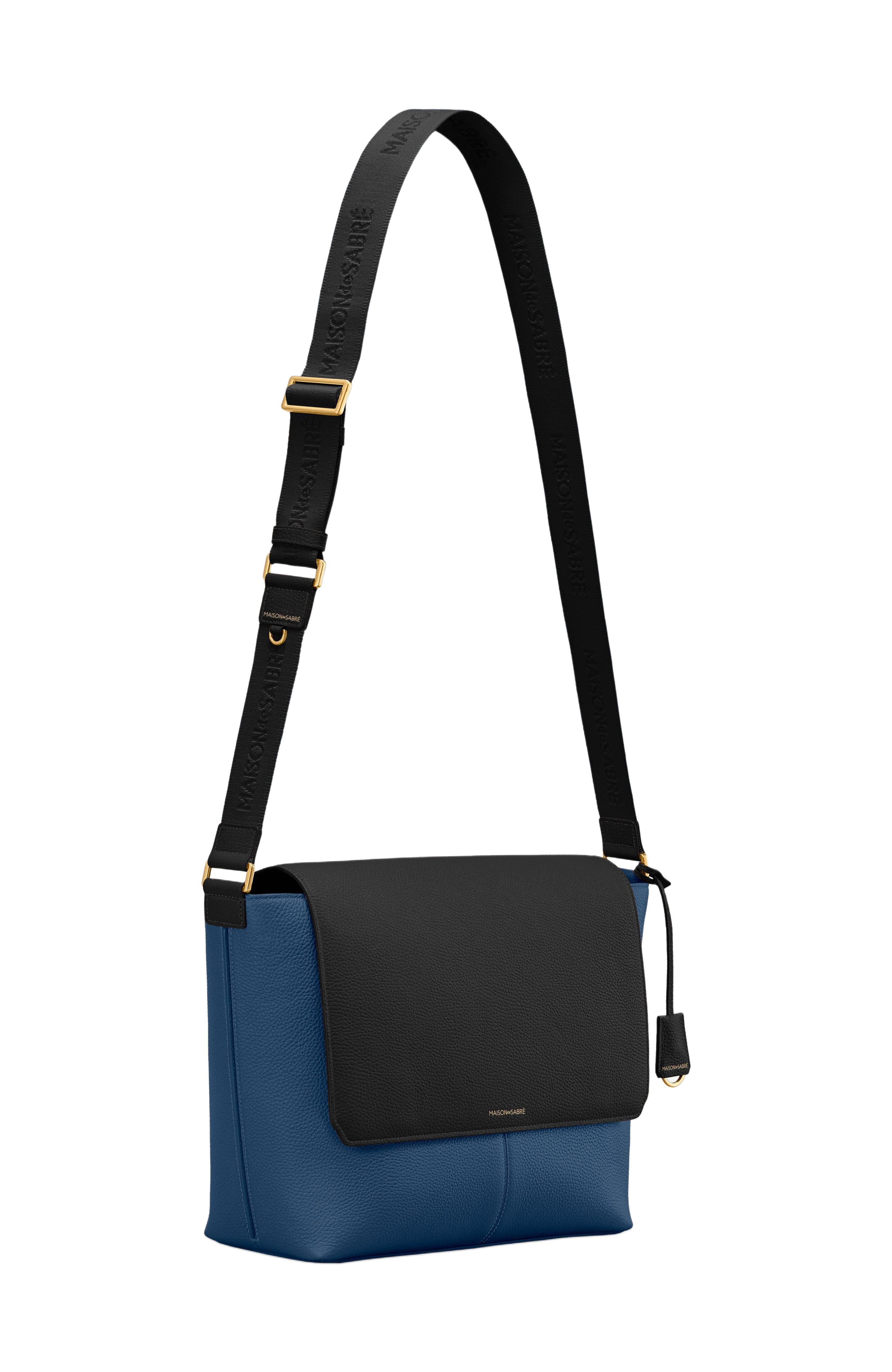 MAISON de SABRÉ Leather Flaire Messenger Bag, Alternate, color, Pacific Caviar