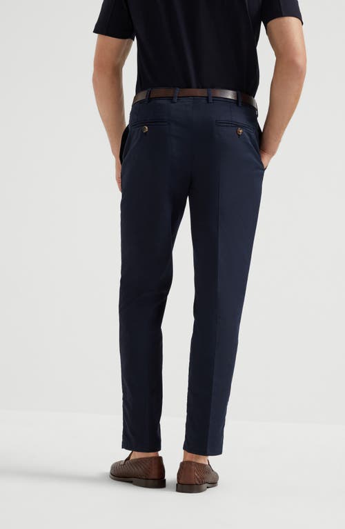 Brunello Cucinelli Gabardine Garment Dyed Trousers In Navy Blue