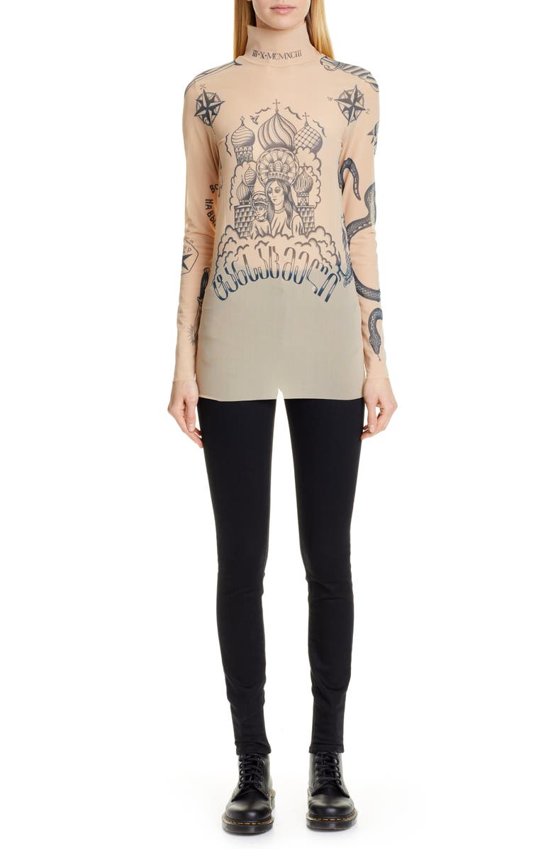 VETEMENTS Tattoo Graphic Mesh Top, Alternate, color,