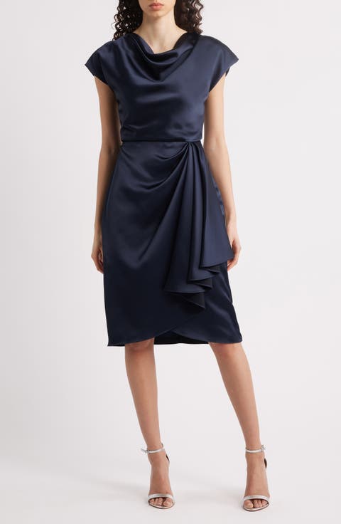 Cowl Neck Satin Sheath Dress