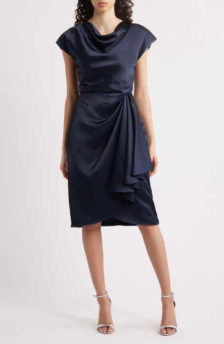 Amsale Cowl Neck Satin Sheath Dress