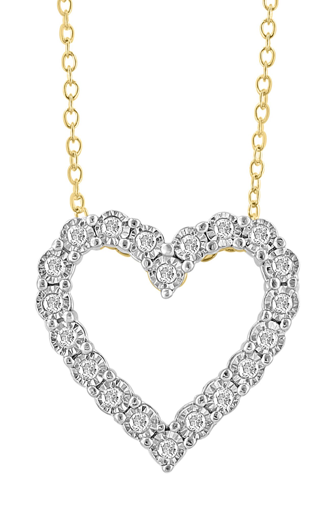 EFFY 14K Gold Plated Sterling Silver Diamond Heart Pendant Necklace - 0.22 ctw