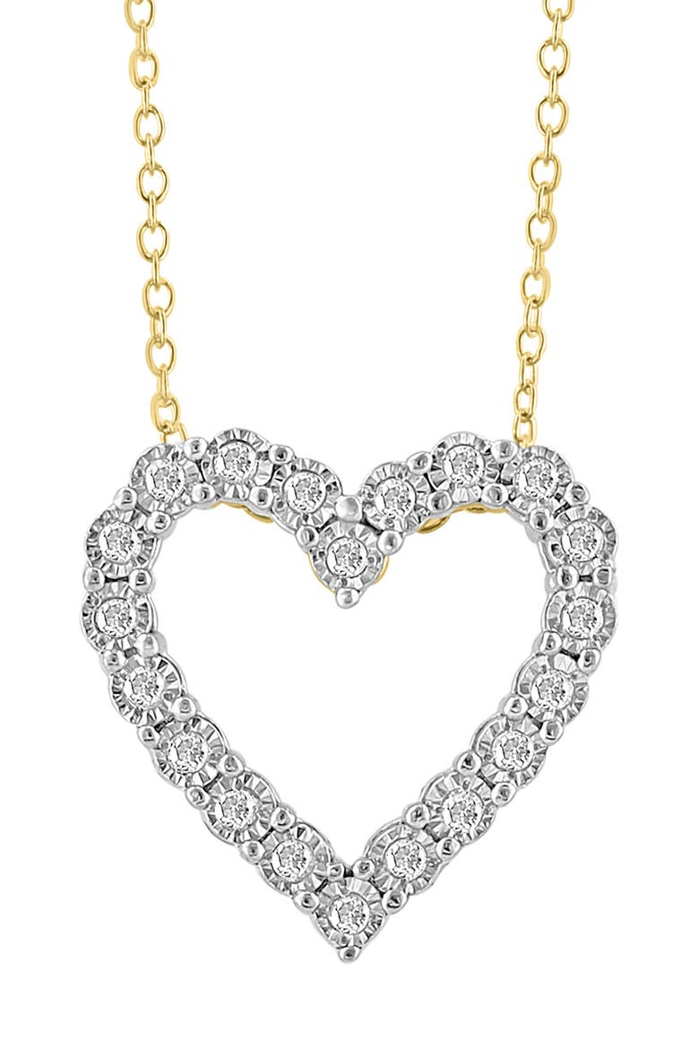 14K Gold Plated Sterling Silver Diamond Heart Pendant Necklace - 0.22 ctw, Main, color, WHITE