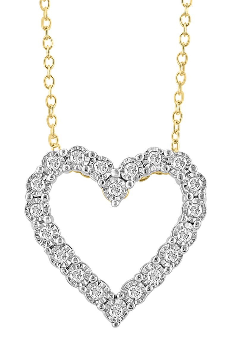 EFFY 14K Gold Plated Sterling Silver Diamond Heart Pendant Necklace - 0.22 ctw, Main, color, White
