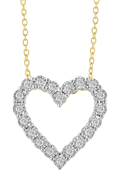 14K Gold Plated Sterling Silver Diamond Heart Pendant Necklace - 0.22 ctw