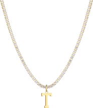 Adornia Initial Charm Tennis Necklace