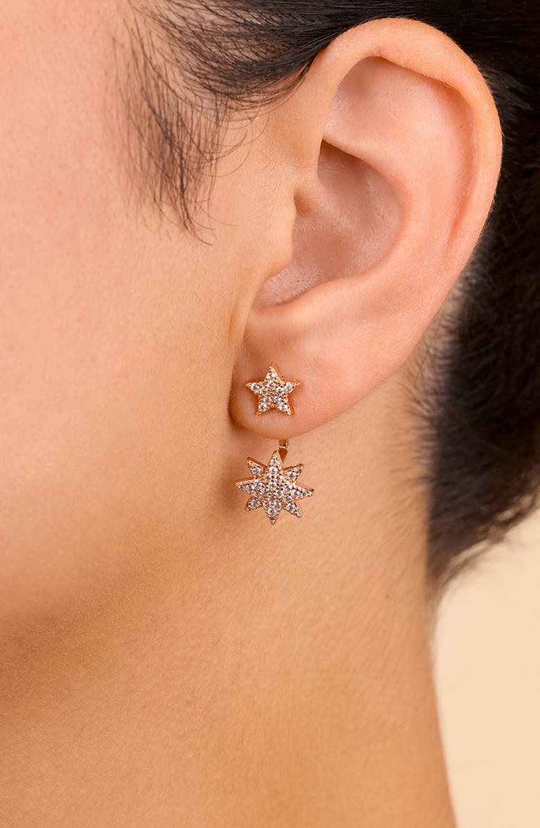 Sterling Forever Cubic Zirconia Starburst Jacket Earrings, Alternate, color, Rosegold