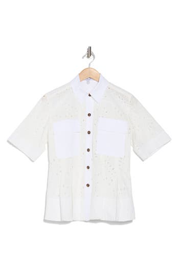 Derek Lam 10 Crosby Cilou Eyelet Utility Shirt In White/white
