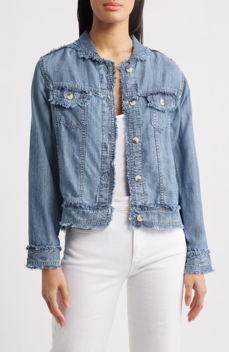 Hatley Acid Wash Frayed Trim Denim Jacket, Main, color,