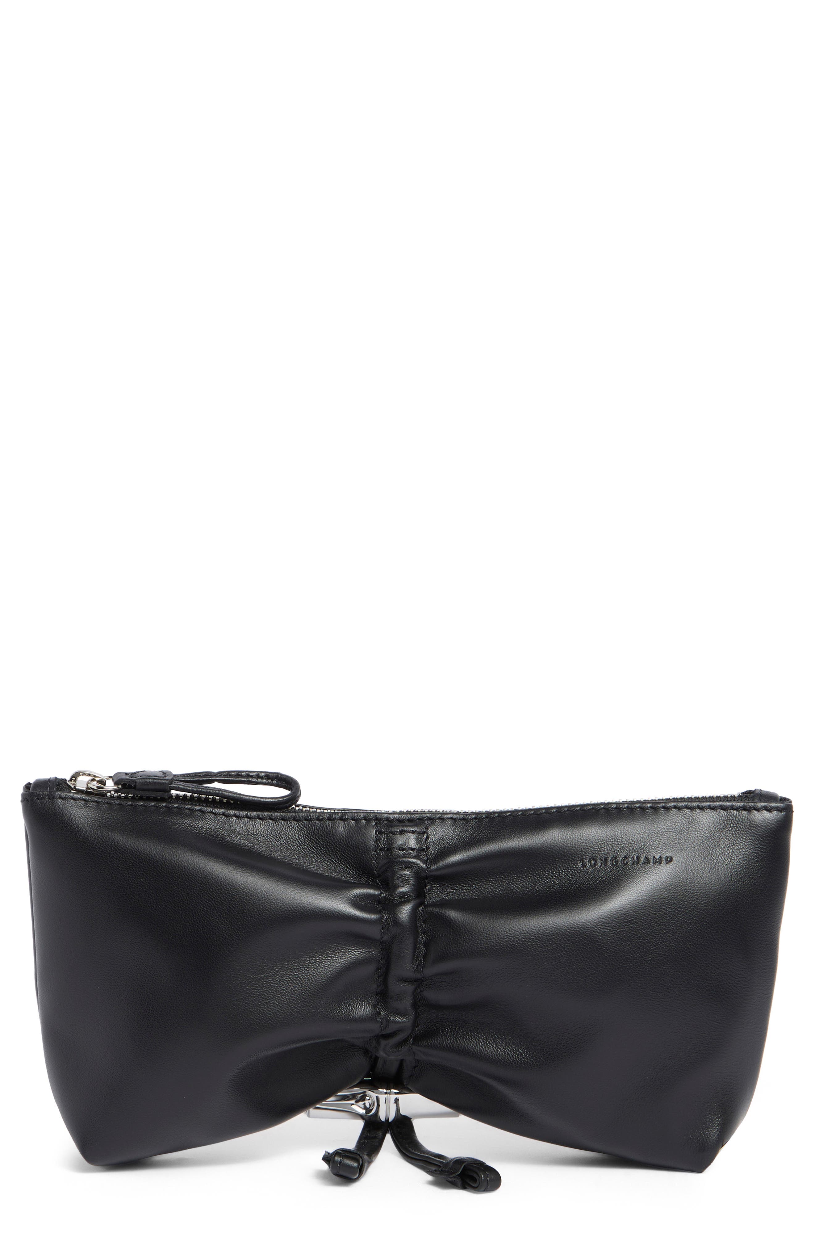Longchamp Le Roseau Leather Clutch, Main, color, Black