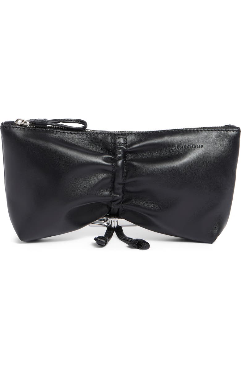 Longchamp Le Roseau Leather Clutch, Main, color, Black