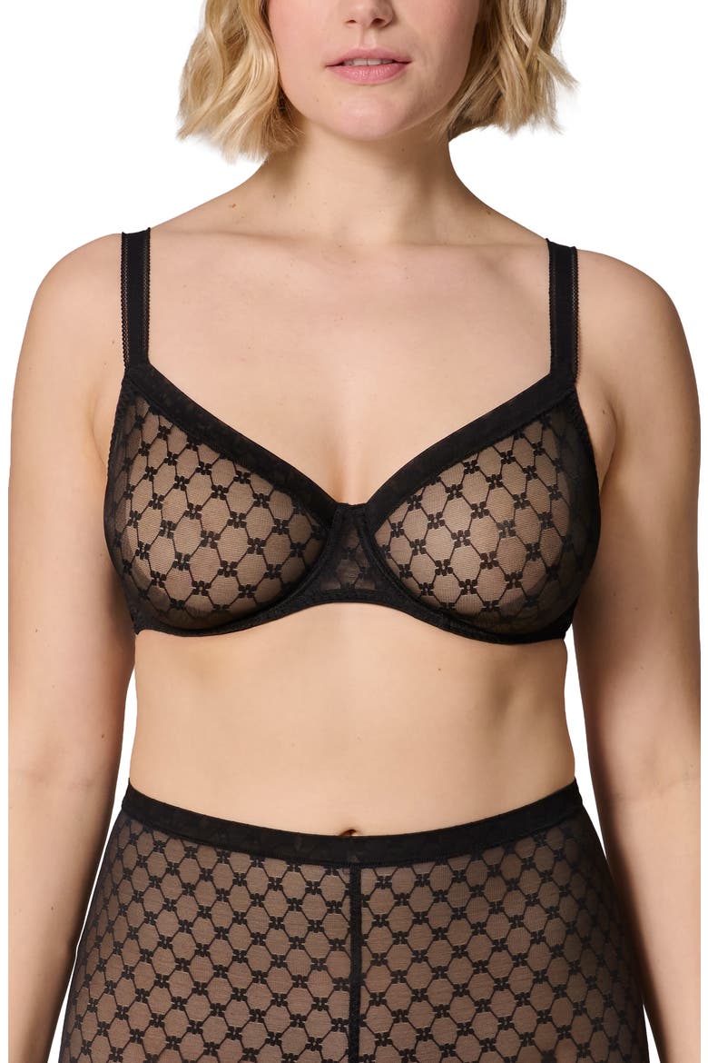 Plume Embroidered Molded Underwire Bra, Alternate, color, BLACK