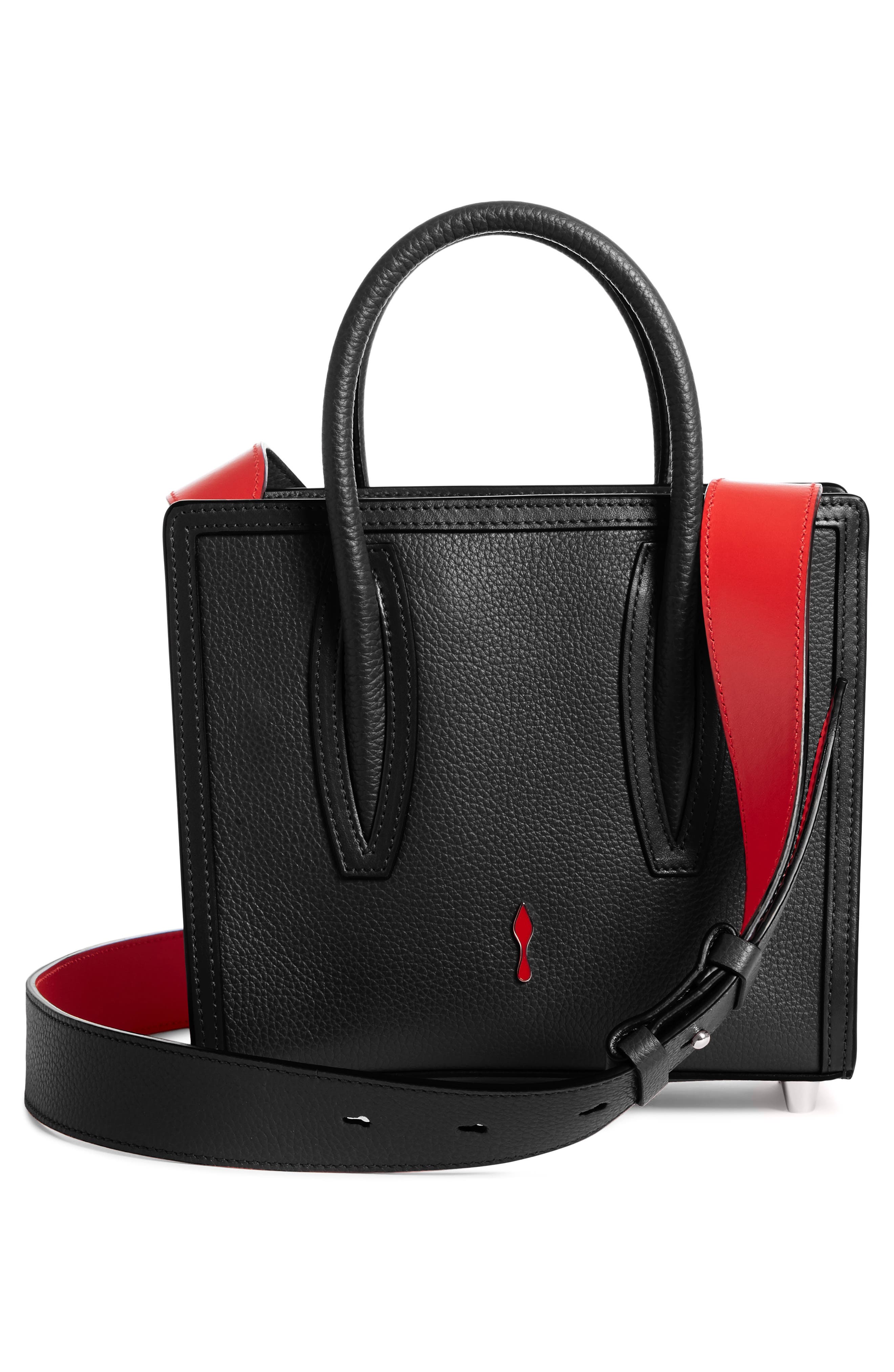 Christian Louboutin Mini Paloma Studded Calfskin Satchel, Alternate, color, Black/ Black/ Ultrablack