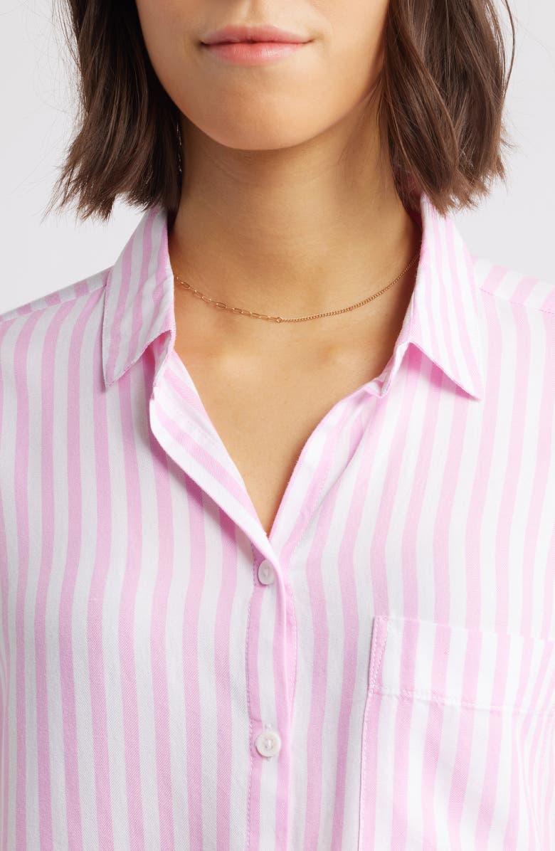 beachlunchlounge Murphy Stripe Button-Up Shirt, Alternate, color, Ocean Pink