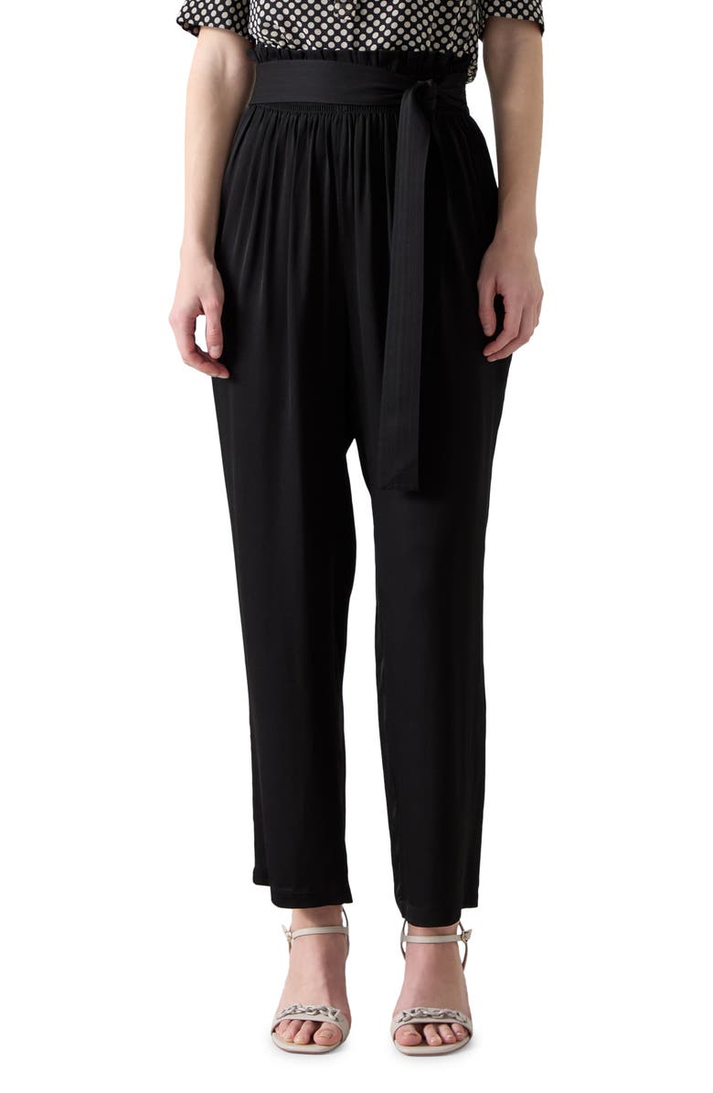 LK Bennett Coco Tie Waist Satin Crepe Straight Leg Pants, Main, color, 