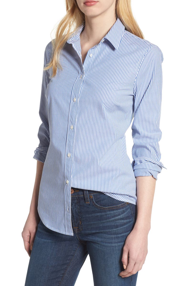 J.Crew Perfect Slim Stretch Stripe Button Front Shirt, Main, color, 