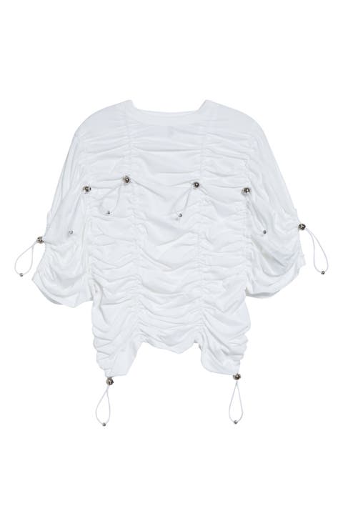 Drawcord Ruched Cotton Ponte T-Shirt