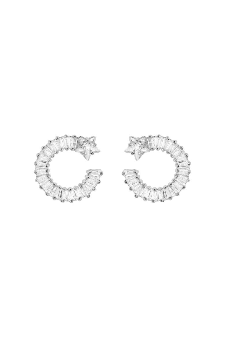 Shooting Star Earrings with White Diamond Cubic Zirconia, Main, color, Silver