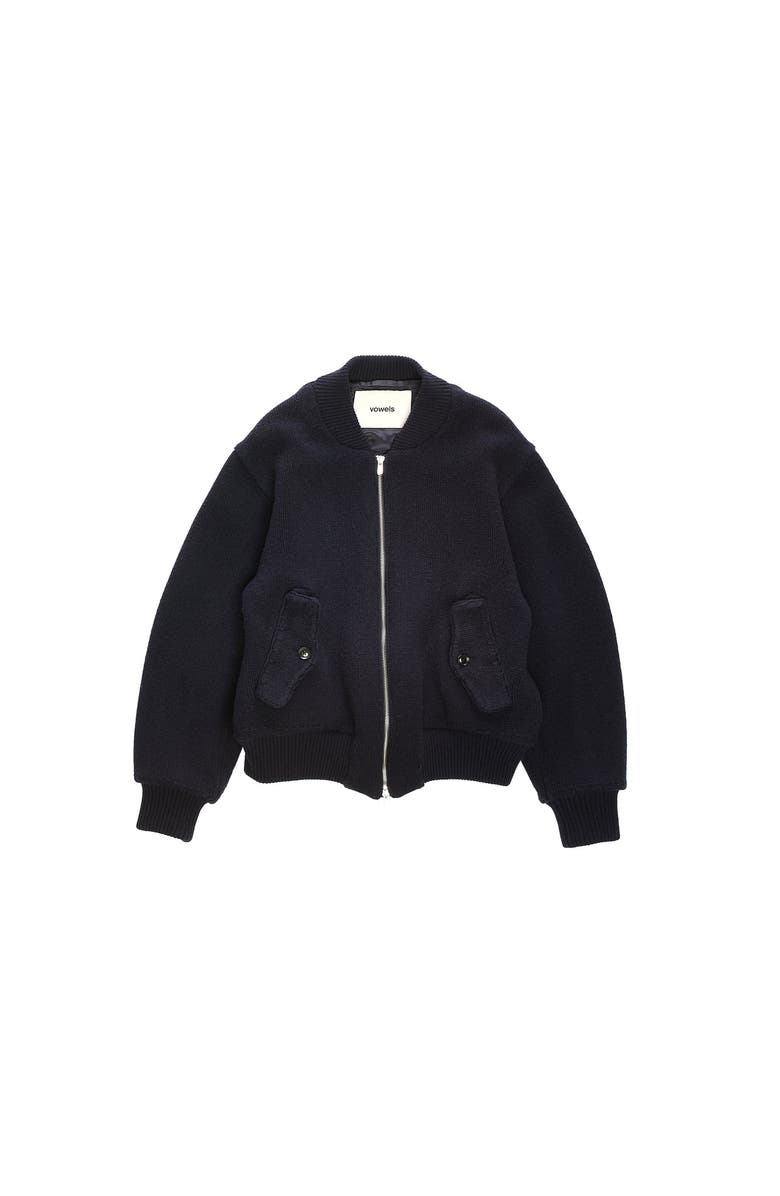 vowels Hand Knitted Bomber Jacket, Main, color, Navy