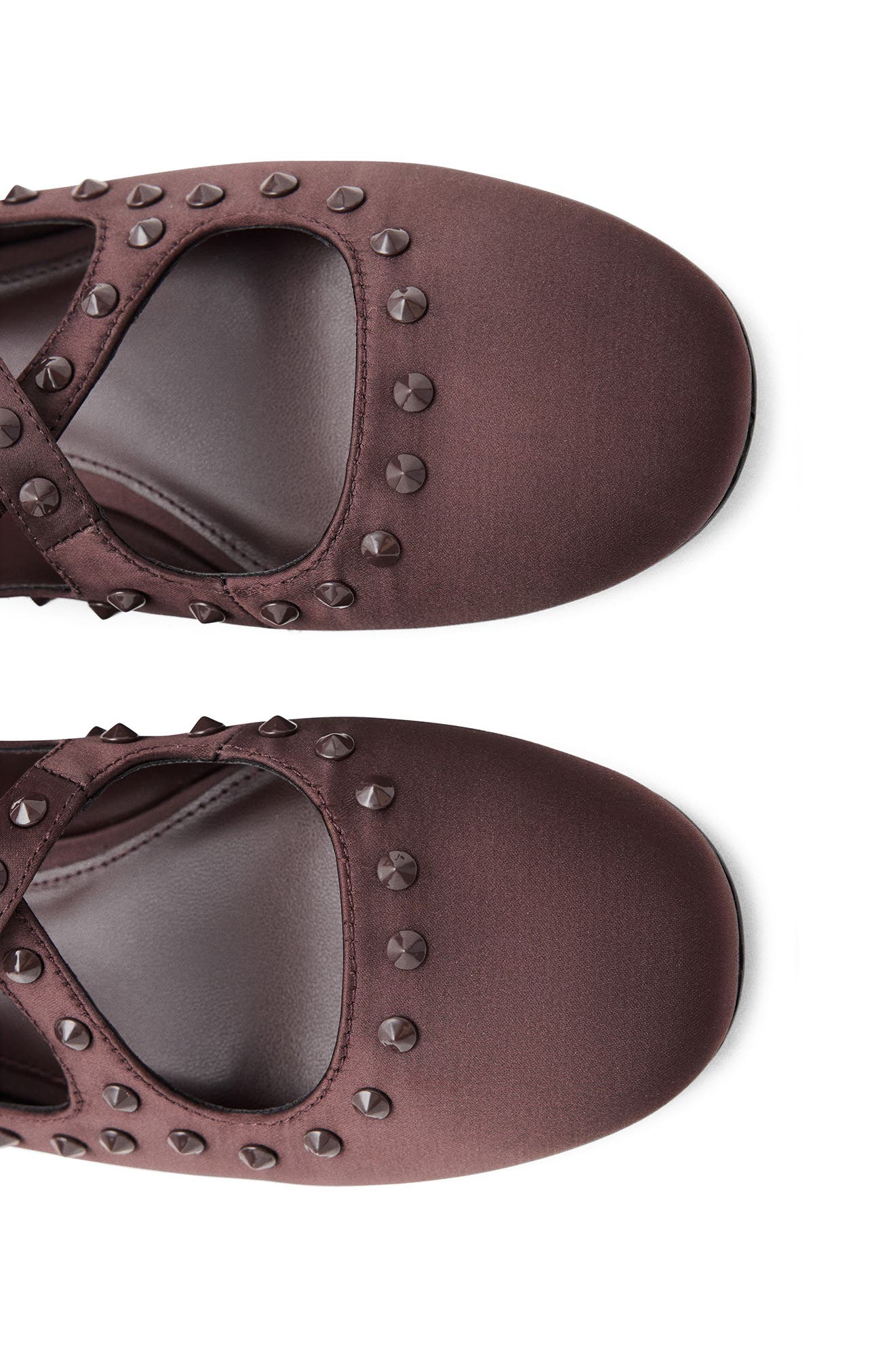 Studded Satin Mary Jane Flat, Alternate, color, CHOCOLATE