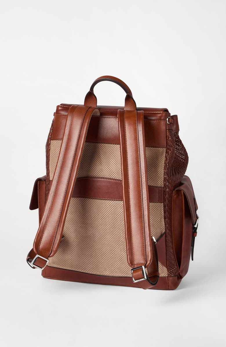Brunello Cucinelli Calfskin and cowhide backpack, Alternate, color, Cognac
