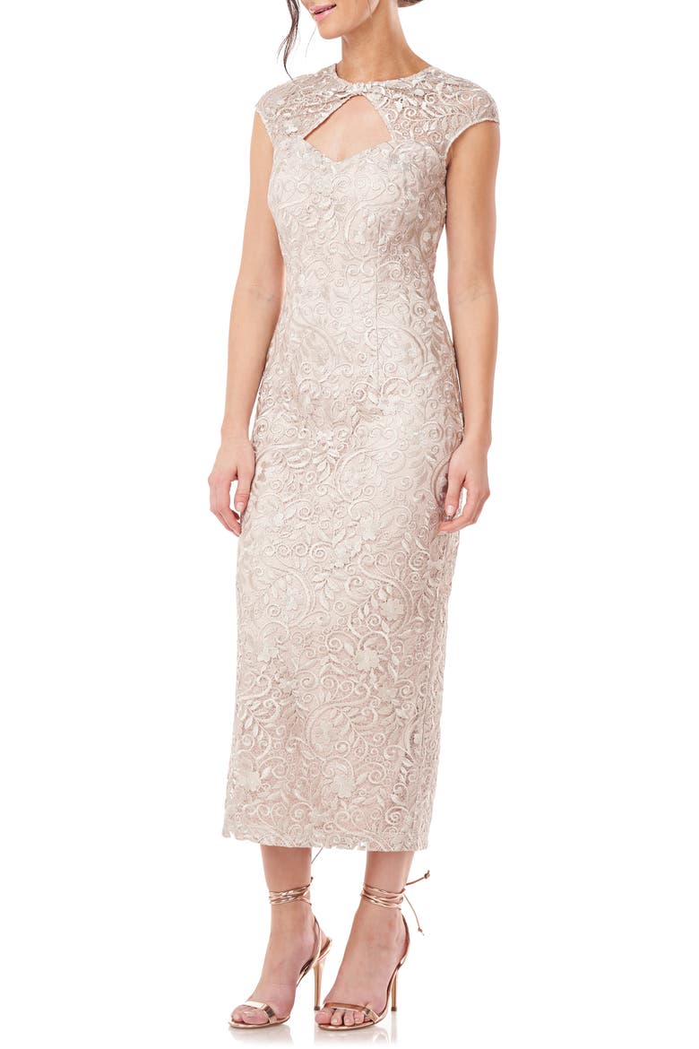 Daniela Bow Lace Cocktail Dress, Alternate, color, CHAMPAGNE