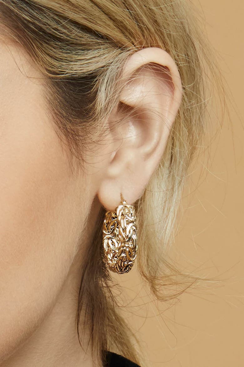 14K Yellow Gold Byzantine Classic Hoops, Alternate, color, Yellow Gold