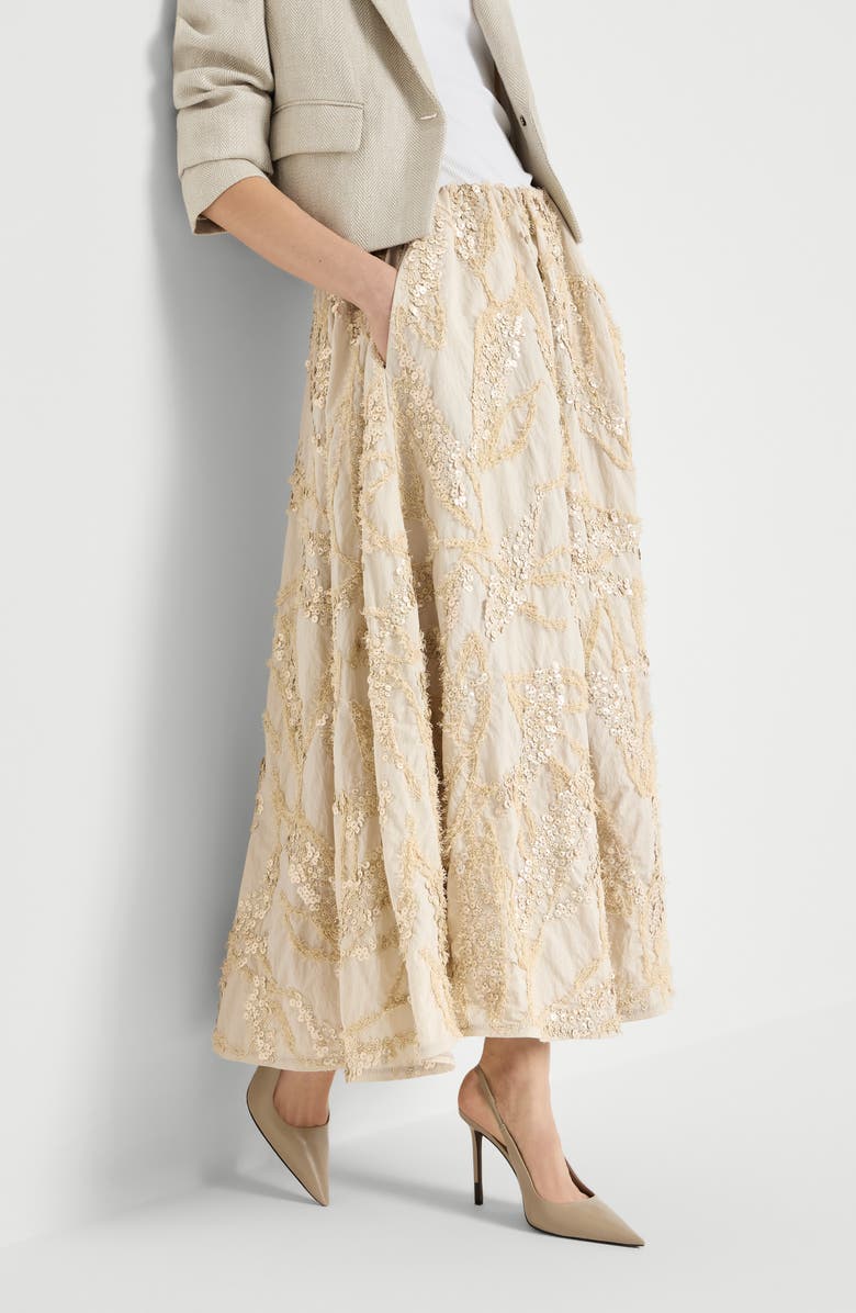 Brunello Cucinelli Skirt with dazzling seabed embroidery, Alternate, color, Sand