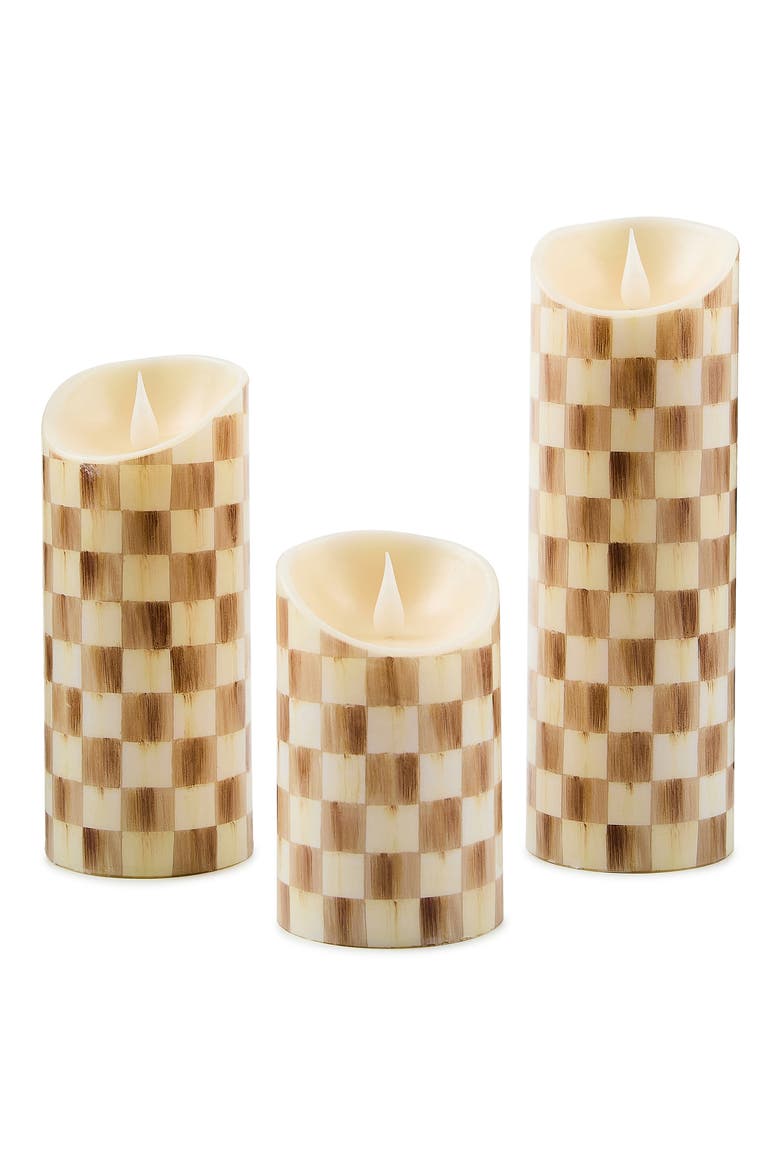 Mocha Check Flameless 5-Inch Pillar Candle, Alternate, color, MOCHA
