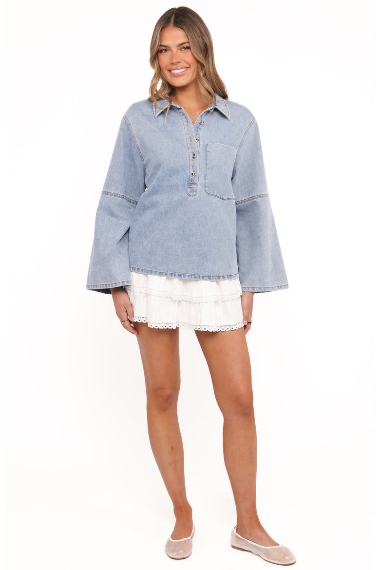 Celestina Wide Sleeve Denim Popover Top, Alternate, color, LIGHT WASH