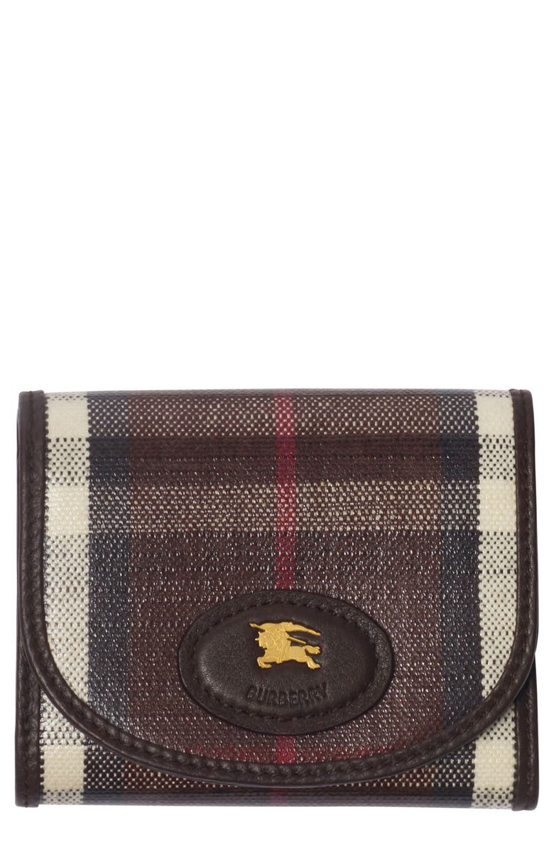 Burberry Highlands Check Coated Canvas Compact Wallet, Main, color, Mahogany