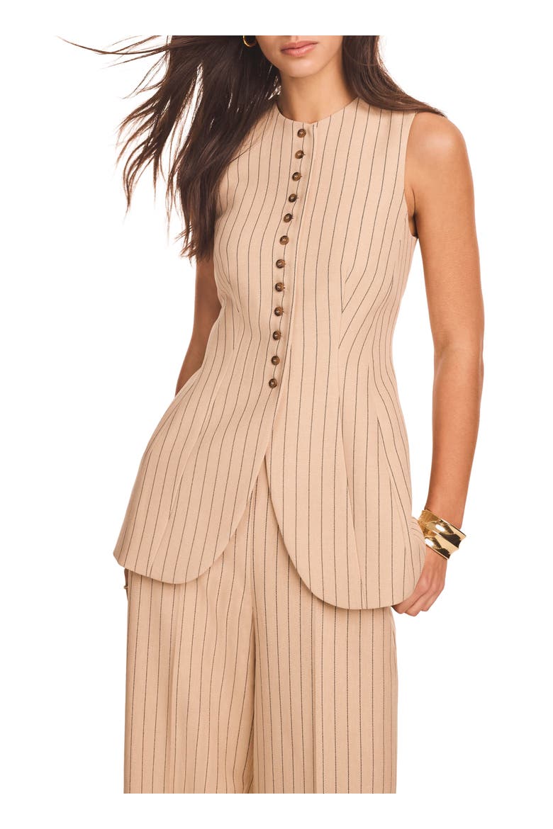 Pinstripe Longline Waistcoat, Alternate, color, Camel