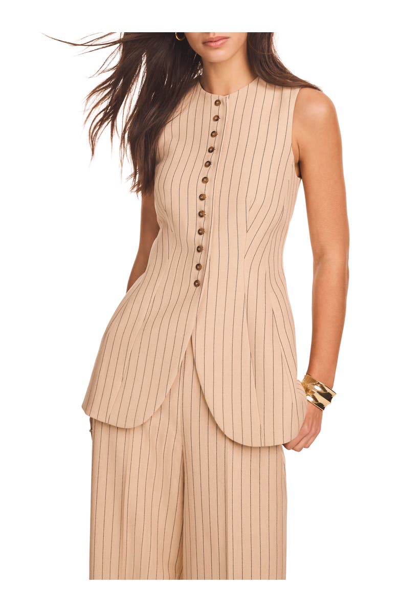 MINT VELVET Pinstripe Longline Waistcoat, Alternate, color, Camel