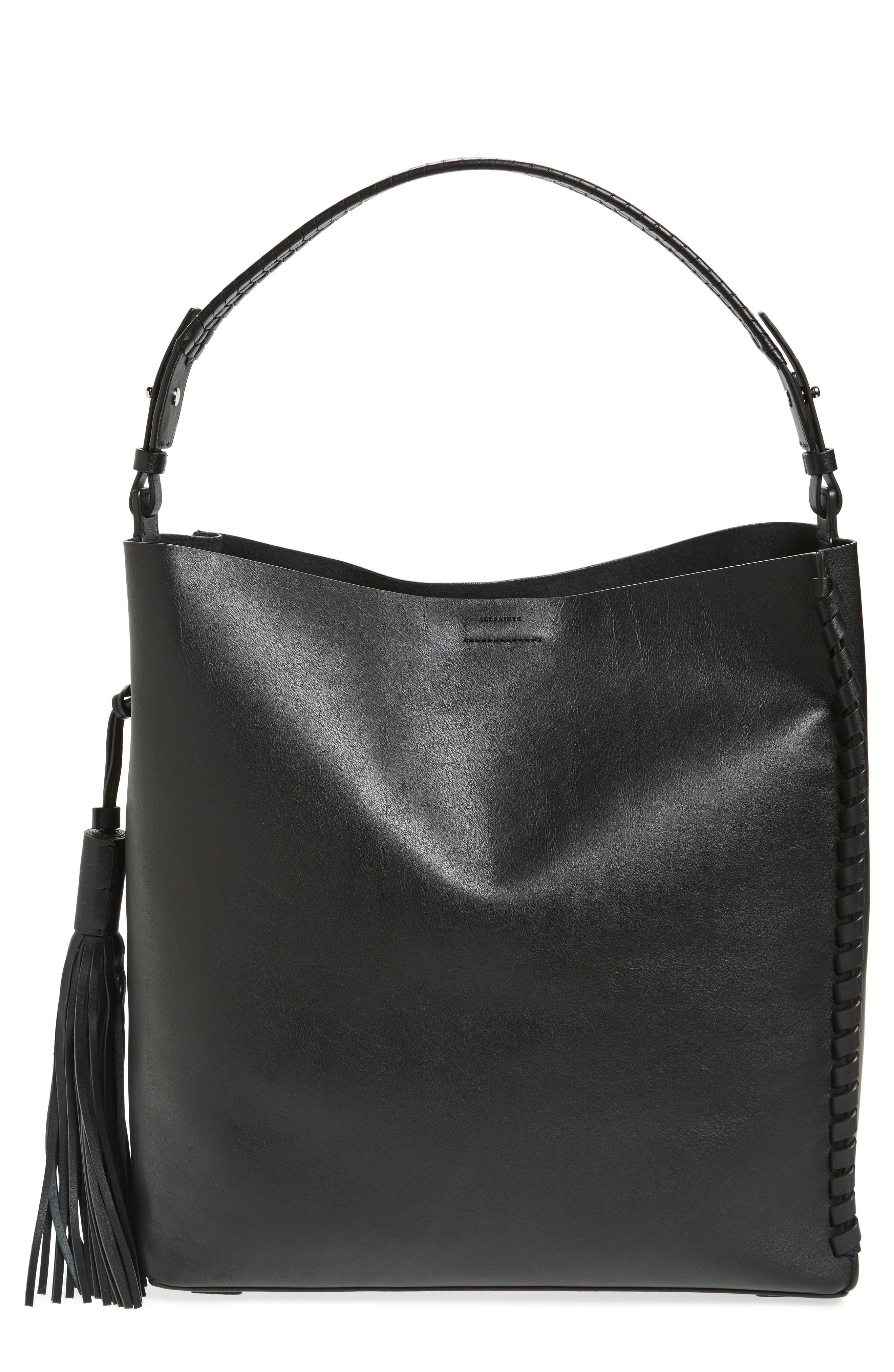 AllSaints Kepi North/South Leather Tote, Main, color, 