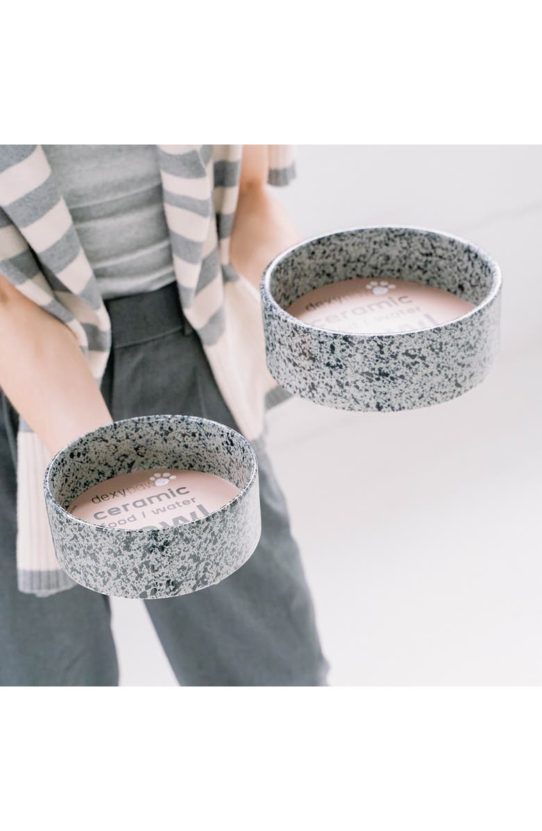 Dexypaws Ceramic Dog Bowl Salt & Pepper, 26oz, Pet Feeding Dish, Alternate, color, Multicolored