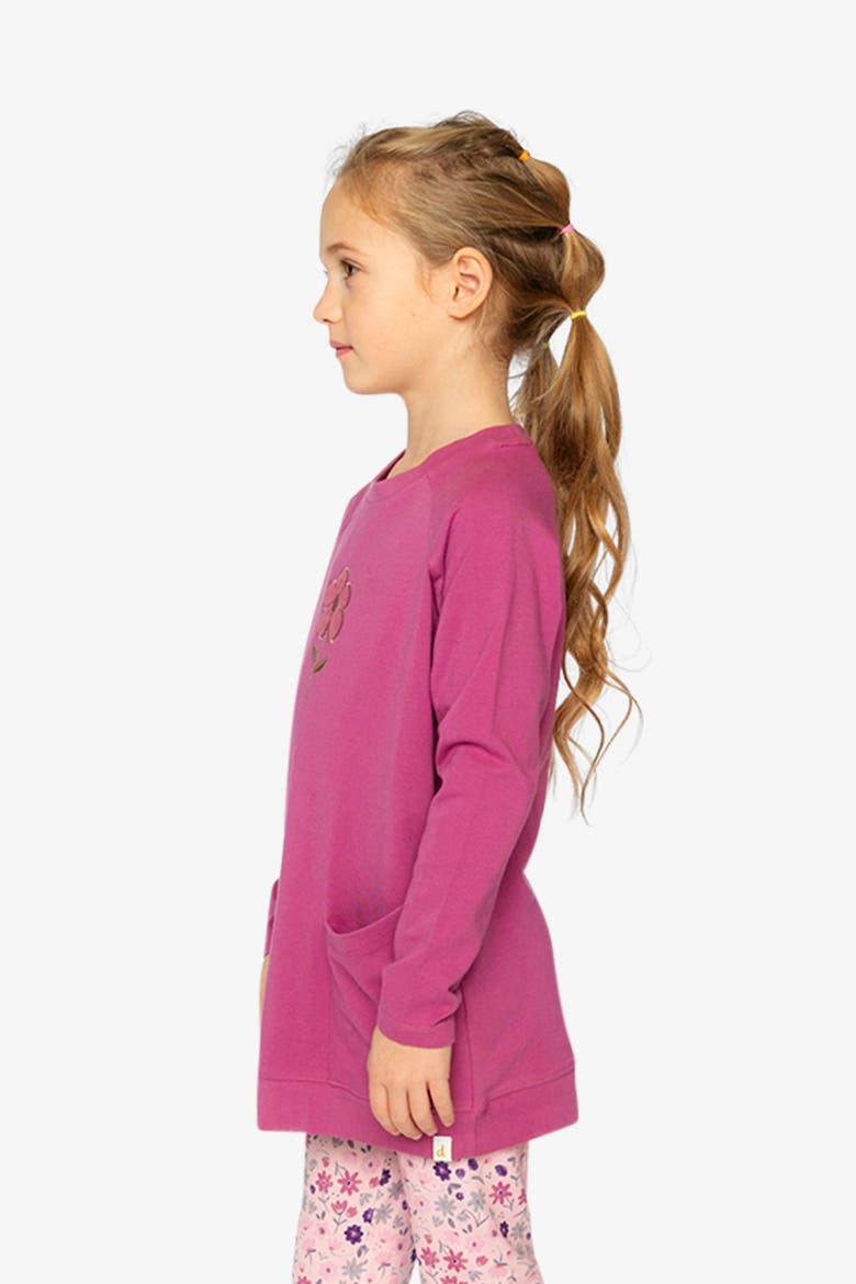Long Raglan Sleeves Relaxed Brushed Flower Tunic Top, Alternate, color, Pinkish Violet