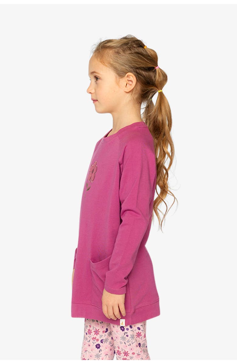Deux par Deux Long Raglan Sleeves Relaxed Brushed Flower Tunic Top, Alternate, color,